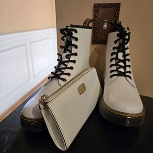 Dr. Martens White Genuine Leather Boots (Includes MICHAEL KORS WALLET)